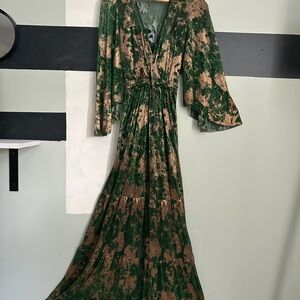 ba&sh Green and Brown Patterned Maxi Dress
